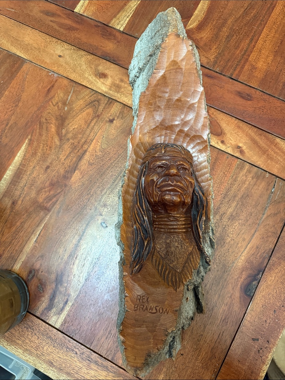 Hand-Carved Wooden Wall Art - Brown Native Figure by Rex Branson